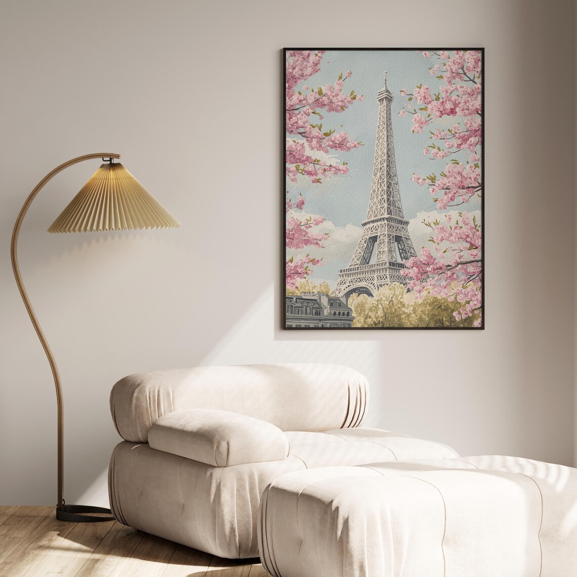 Eiffel Tower Paris Watercolor Art Print, Spring Floral