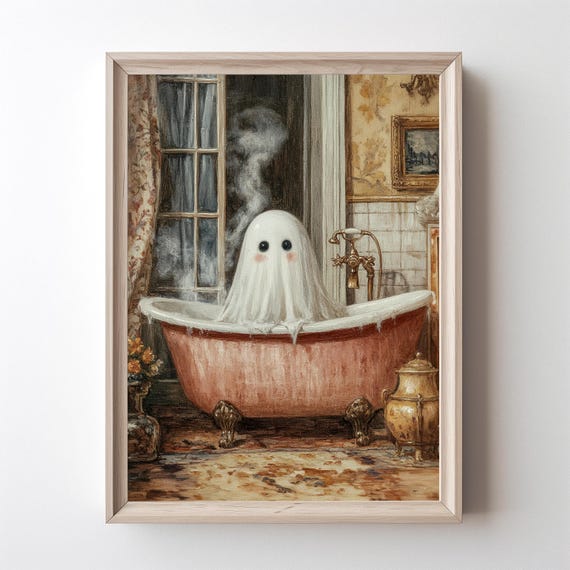 Vintage In Bath Halloween Wall Art Spook Bathroom Decor Spooky Print