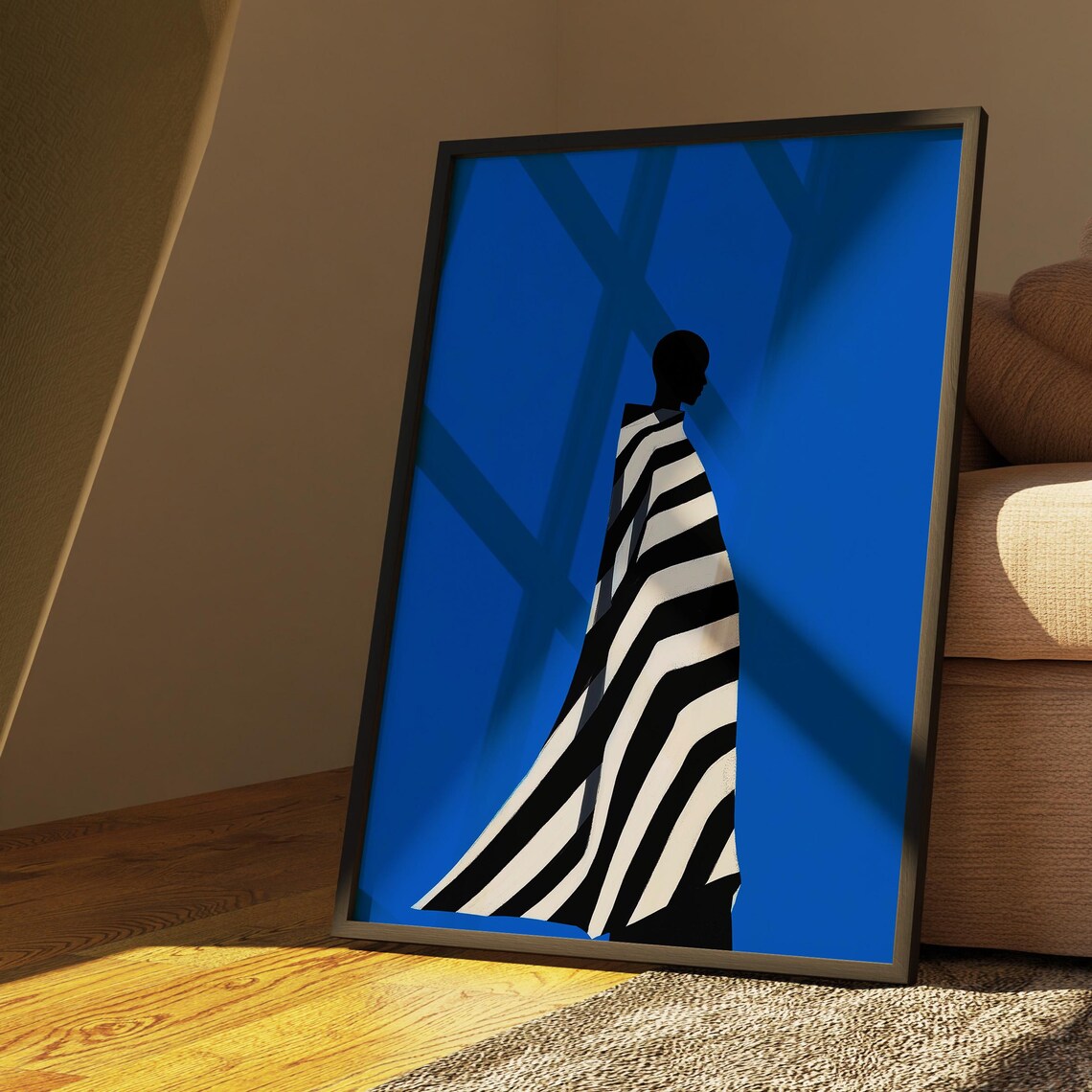 Electric Blue Abstract Afro Woman Art Print - Image 4