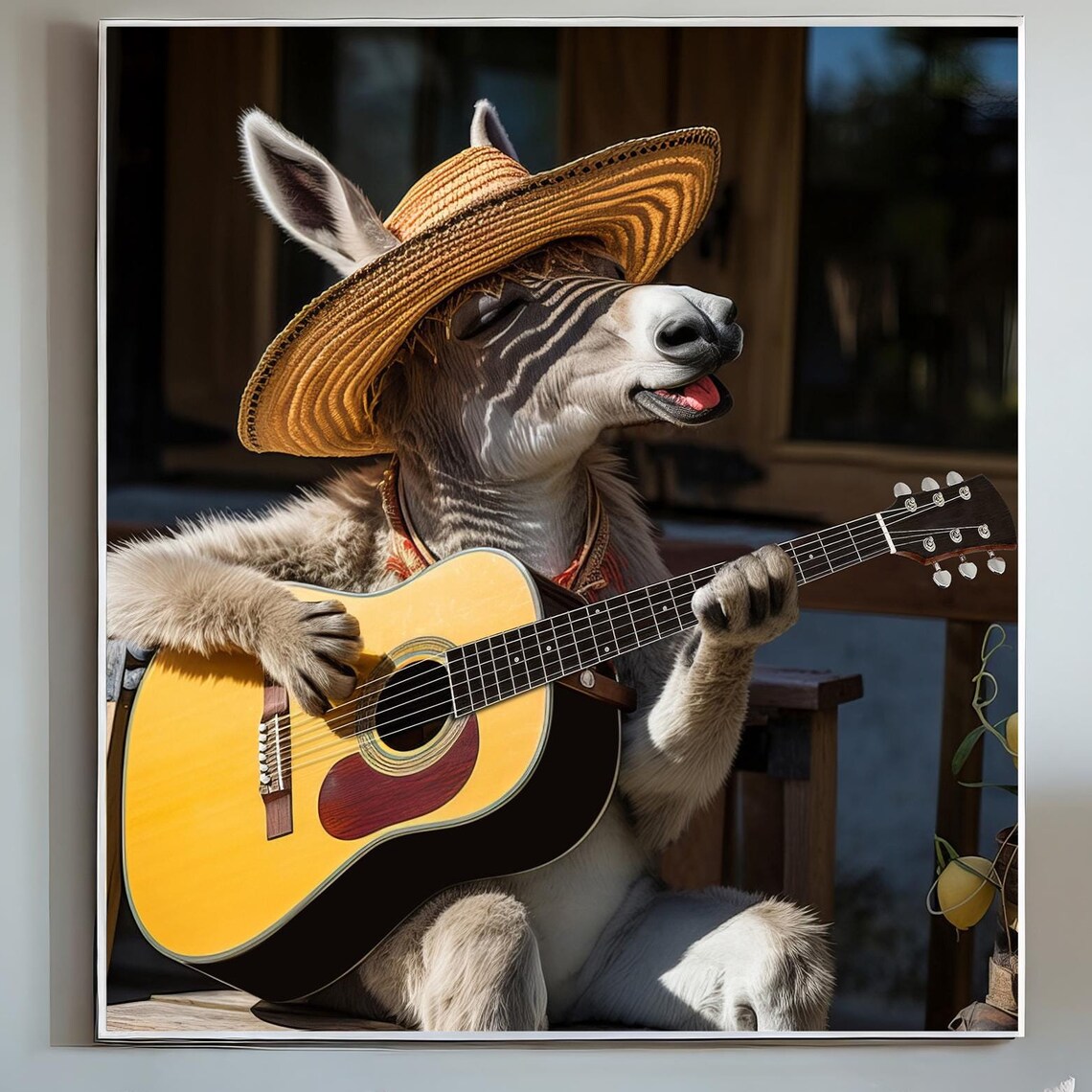 Donkey Playing Guitar Poster, Funny Music Lover