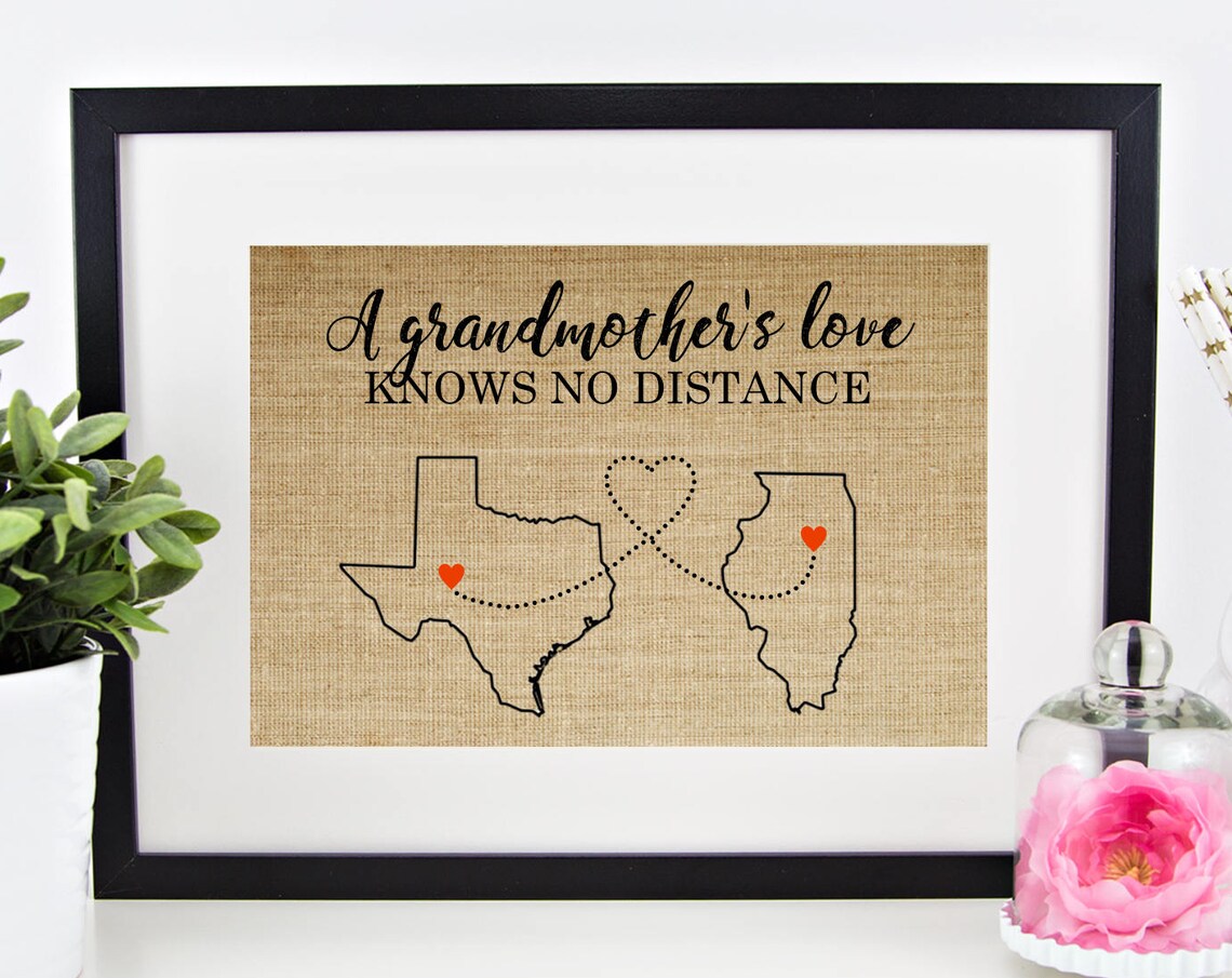 A Grandmother's Love Knows No Distance Texas Illinois Map Heart Poster