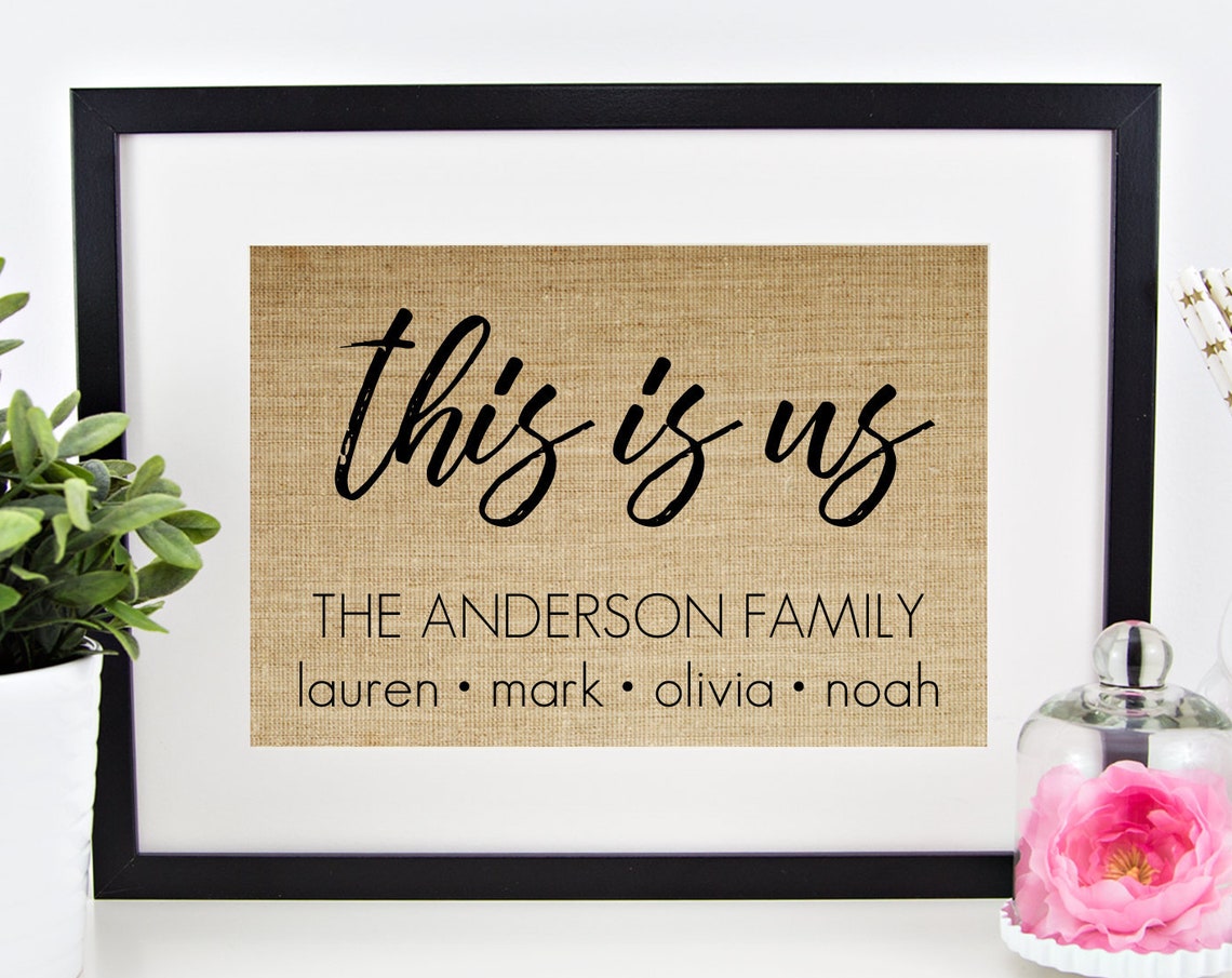 This Is Us Personalized Family Names Print Rustic Burlap Decor