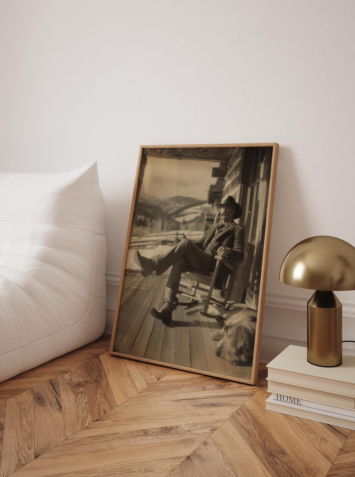 Rustic Cowboy Sepia Portrait Porch Rocking Chair Cabin Western Poster