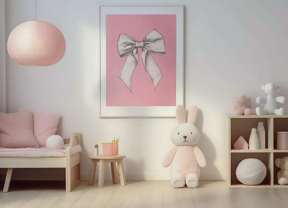 Cream Pencil Sketch Bow On Solid Pink Background Balletcore Poster - Image 2