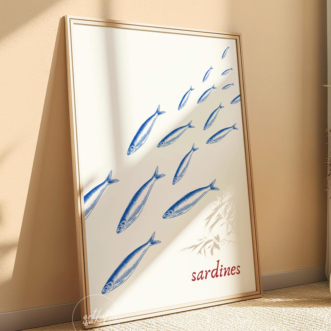 Sardines Blue Fish Engraved Retro Kitchen Coastal Decor Wall Poster