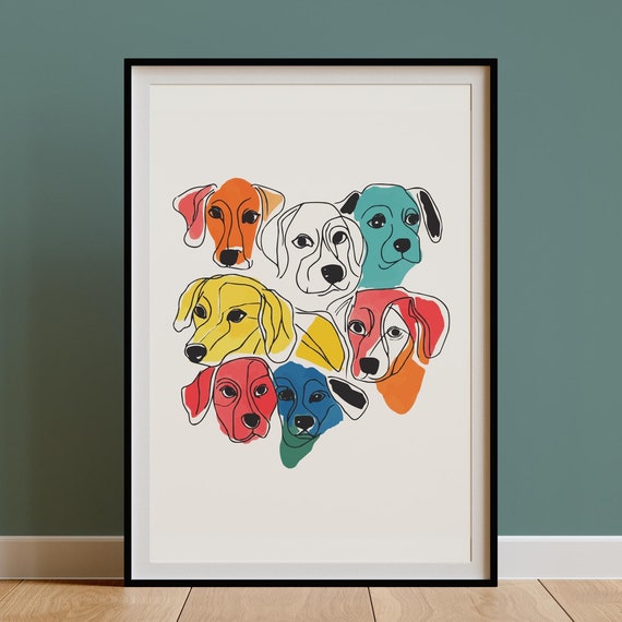 Retro Dogs Wall Art Abstract Dogs Print Matisse Bold Line Drawing Vintage Eclectic Decor Maximalist Mid Century Modern Print Kids Room