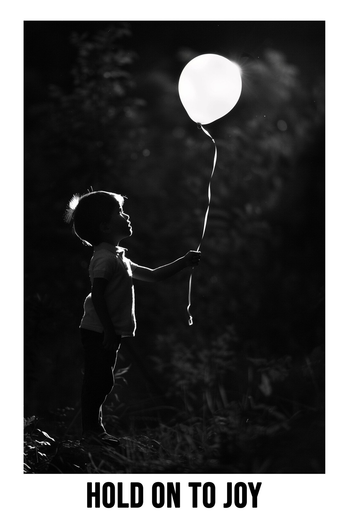 Hold On To Joy Child Balloon Silhouette Black And White Poster - Image 2