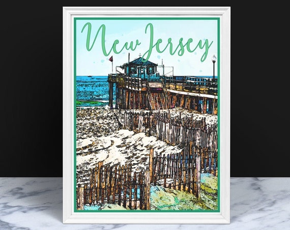 New Jersey Travel Poster Vintage Style Posterhome Wall Art Vacation Home State Souvenir Frame Not Included