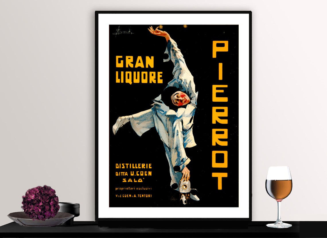 Pierrot Gran Liquore Acrobat Clown Black Background Ad Poster