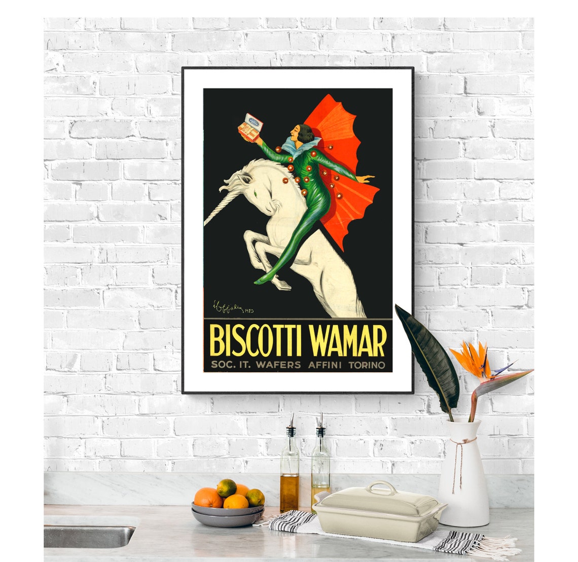 Biscotti Wamar Torino Harlequin Riding White Unicorn Cappiello Poster - Image 2