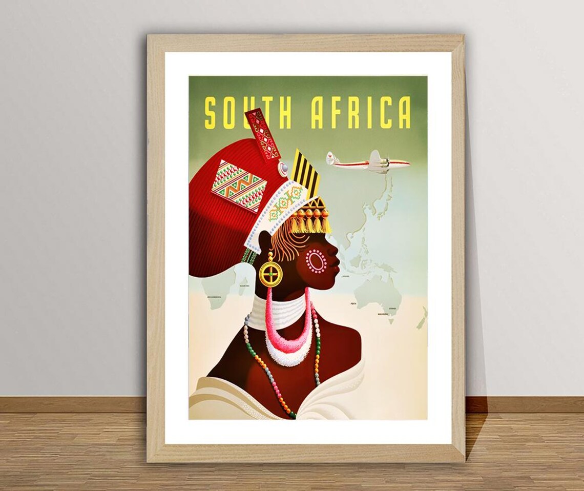 South Africa Vintage Travel Poster, Retro Travel Poster