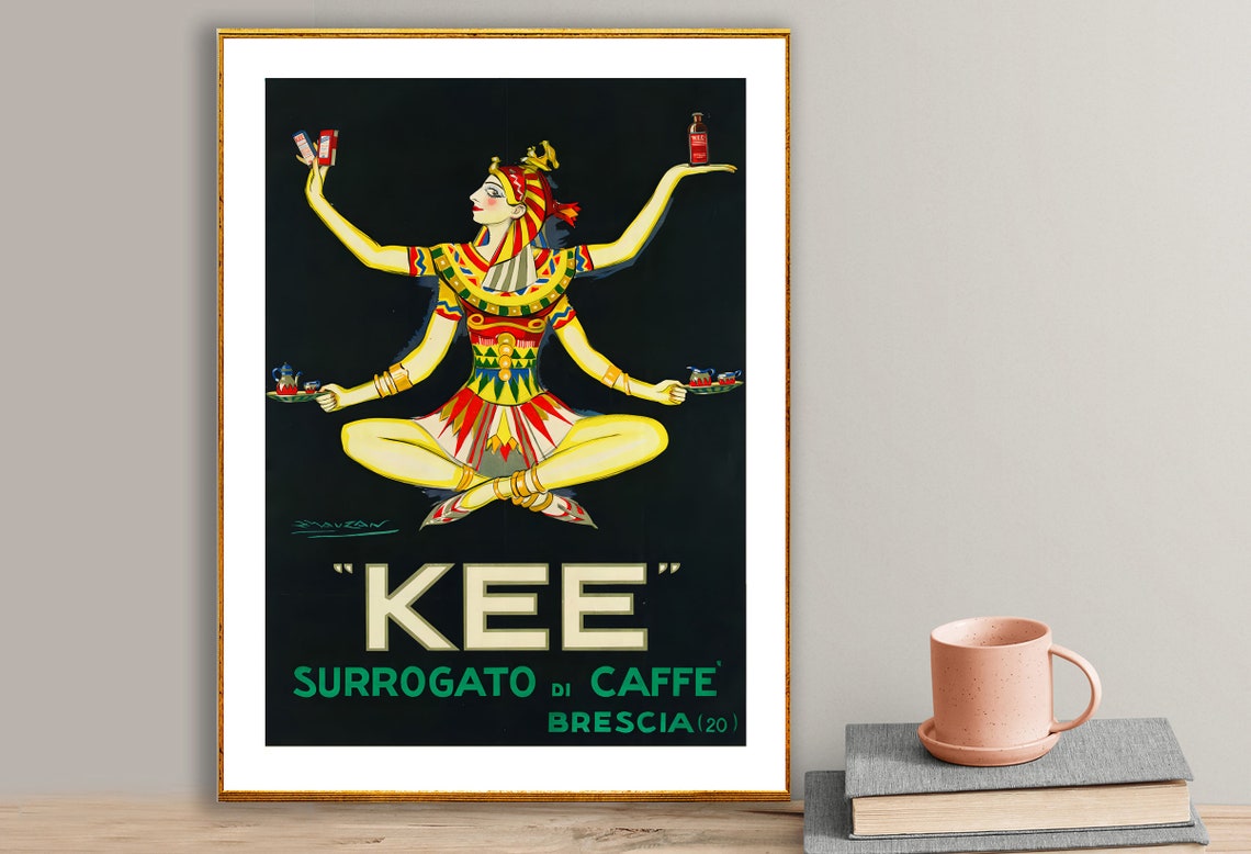 Kee Coffee Substitute Multi Armed Egyptian Woman Vintage Ad Poster