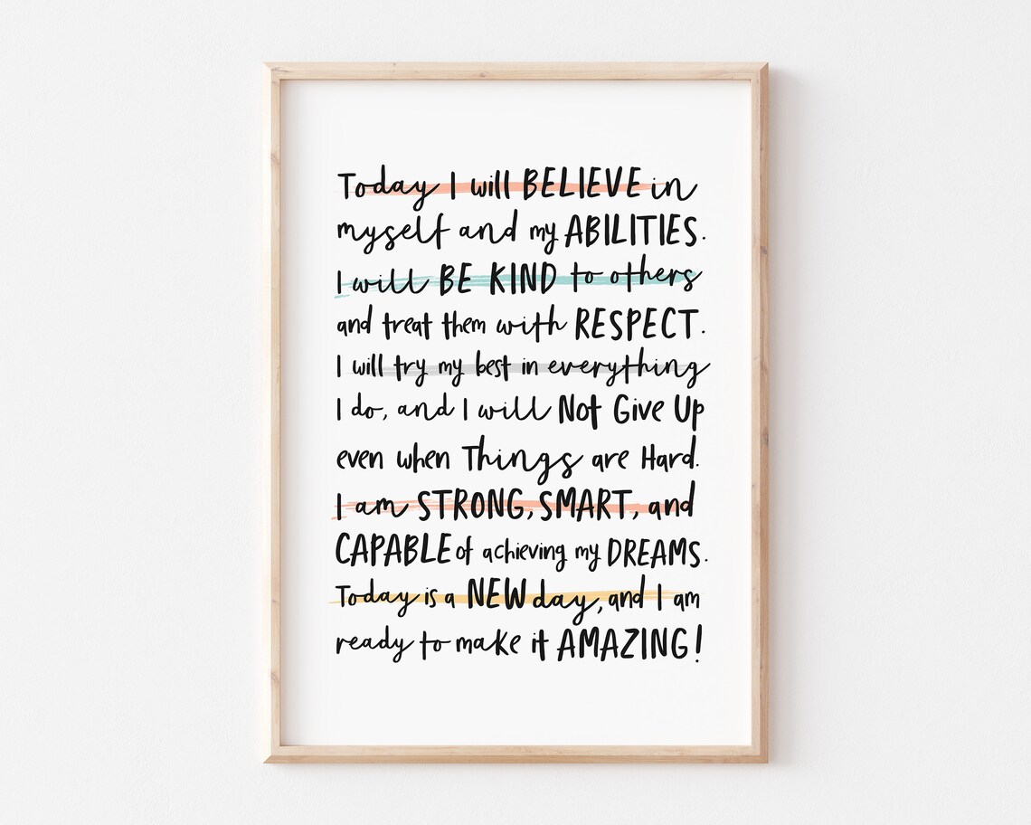Today I Will Believe In Myself Daily Affirmations Wall Poster