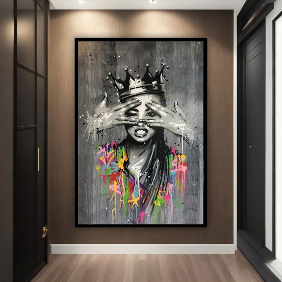 Crowned Queen Graffiti Street Art Colorful Drips Wall Poster