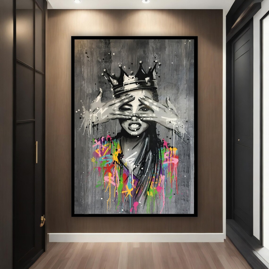Crowned Queen Graffiti Street Art Colorful Drips Wall Poster