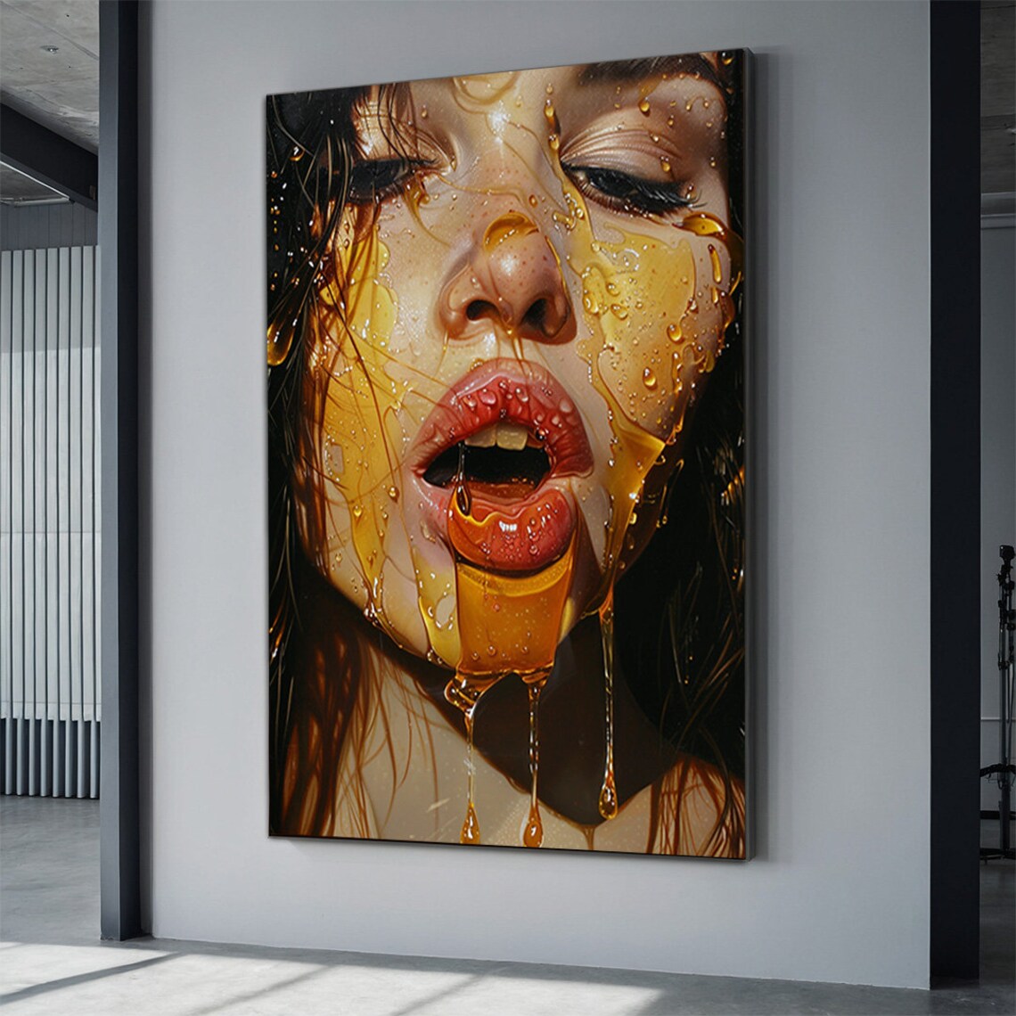 Sensual Woman Face with Dripping Honey Photorealistic Portrait Art Poster - Image 3