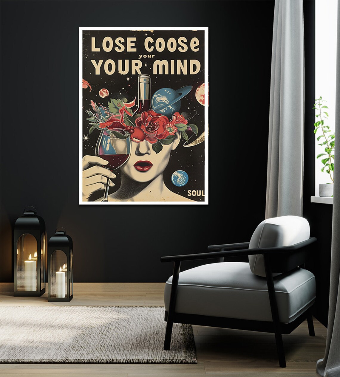 Lose Your Mind Vintage Retro Wine Lover Cosmic Art Quote Poster - Image 2