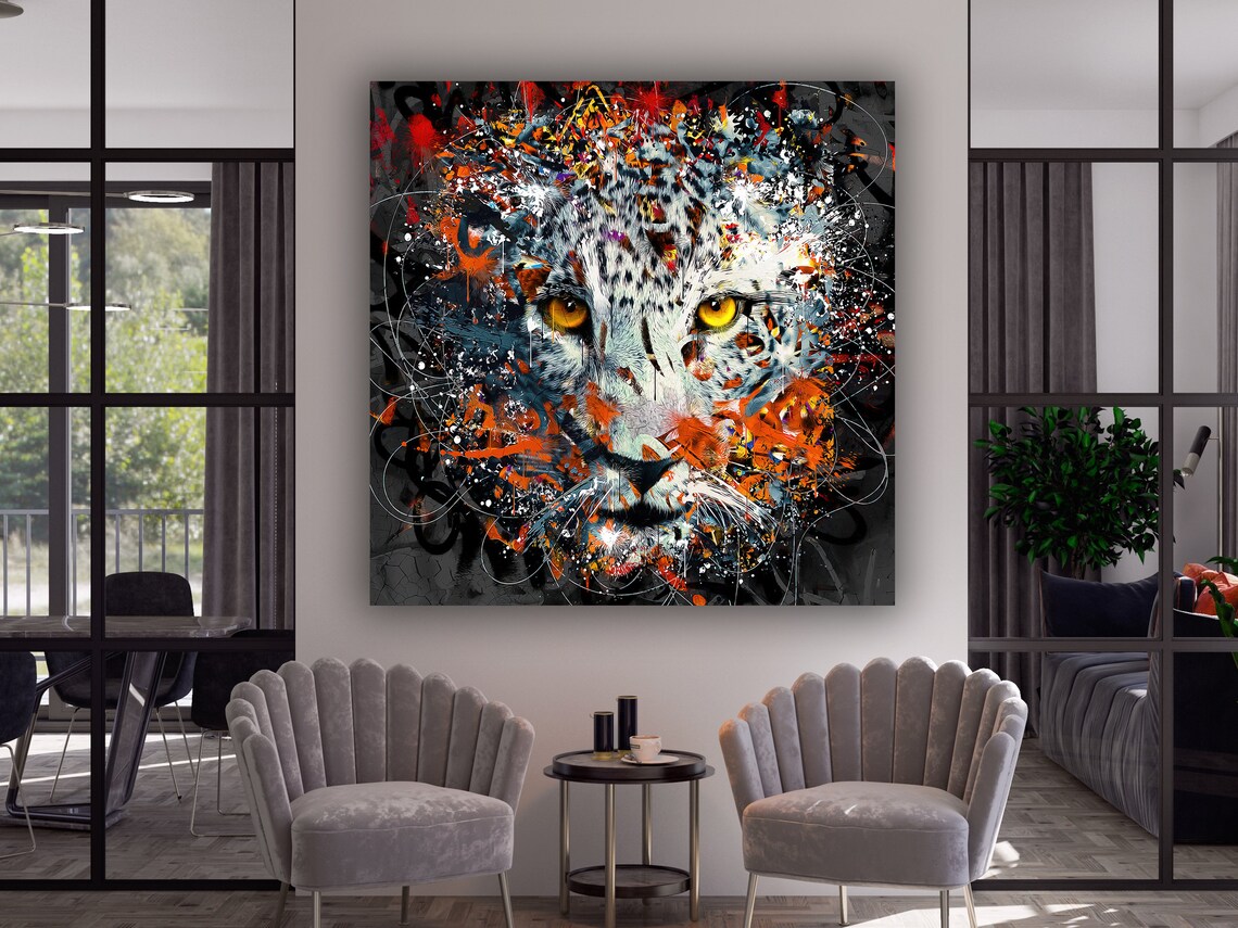 Leopard Graffiti Paint Splatter Wild Animal Portrait Wall Art