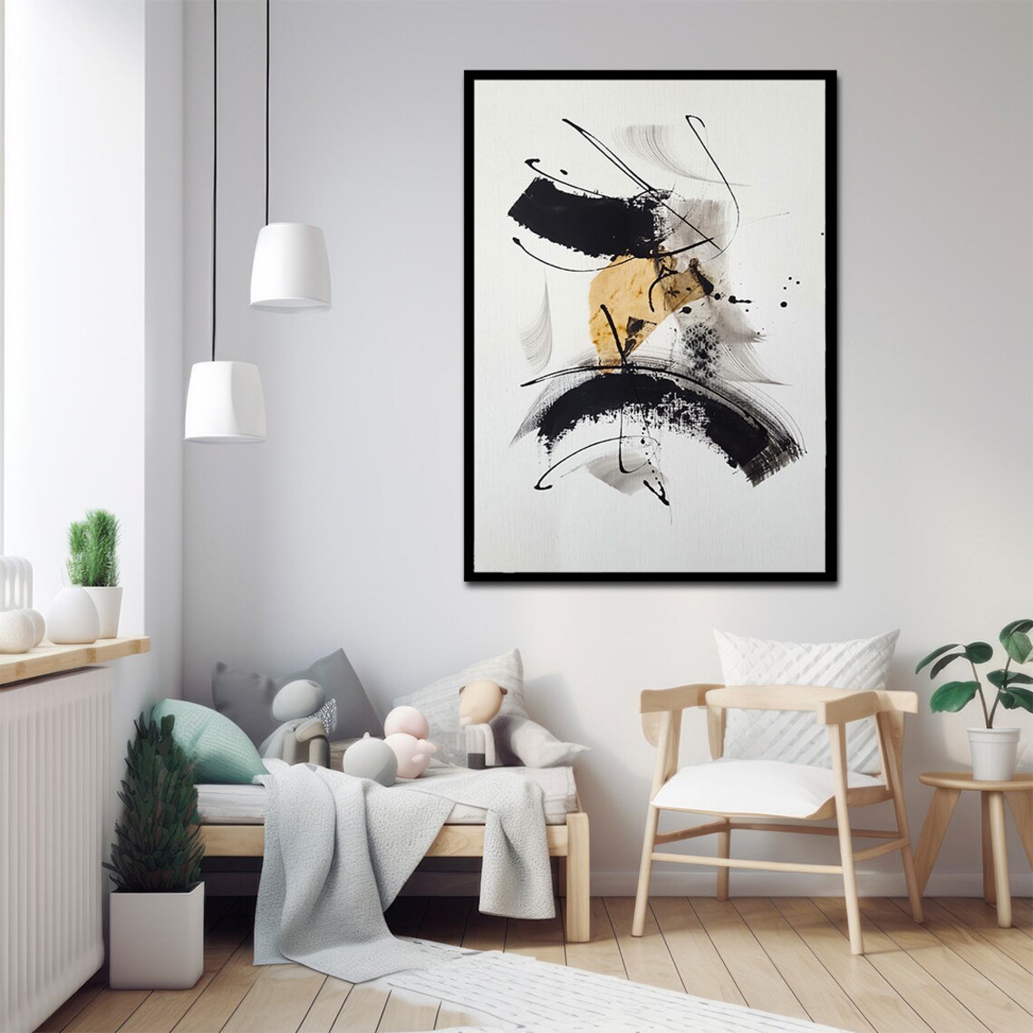 Minimalist Black Gold Brush Stroke Japanese Ink Abstract Art Poster - Image 2