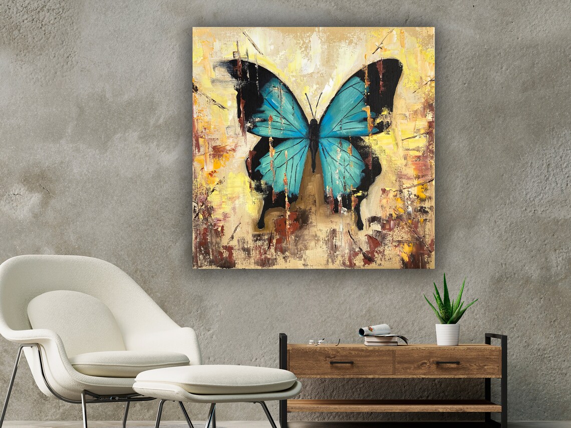 Blue Morpho Butterfly Gold Abstract Background Insect Art Poster - Image 2