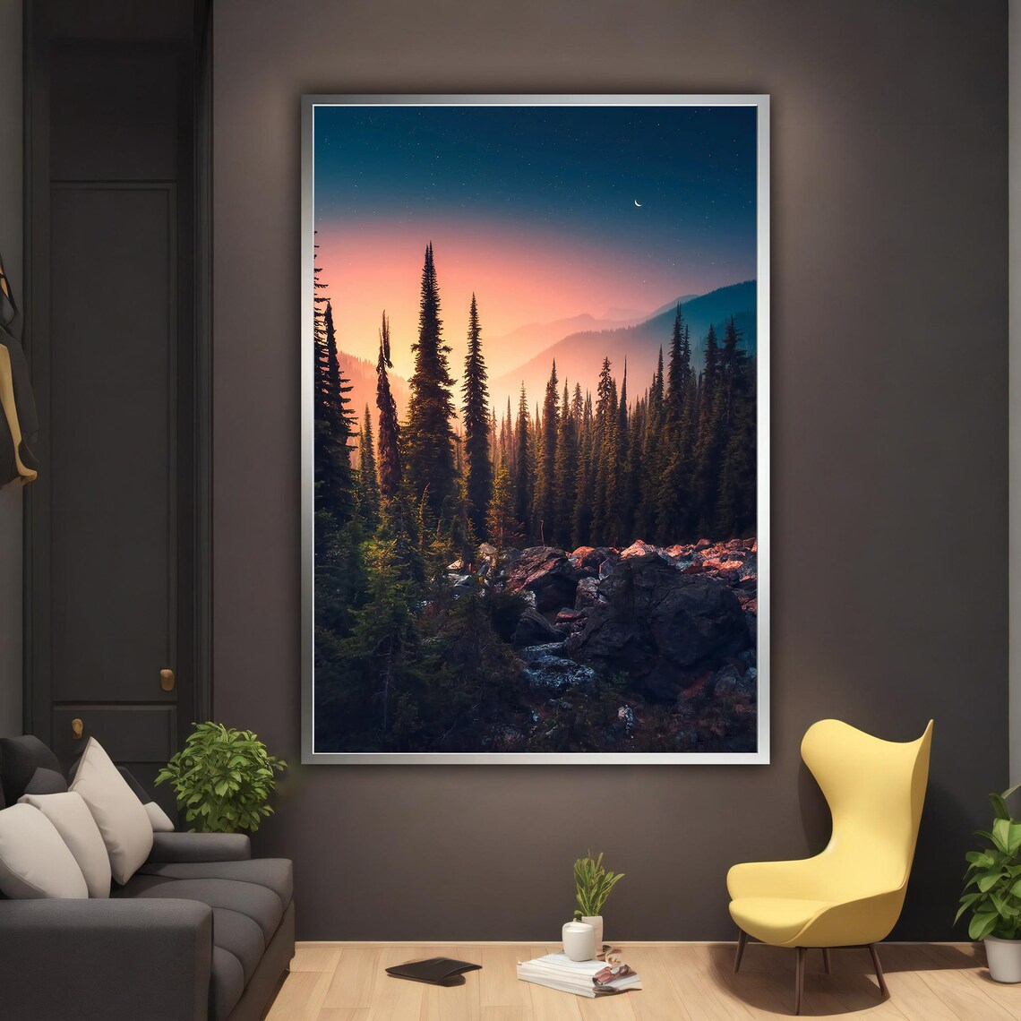 Night Forest Landscape Painting, Trees Poster - Image 2
