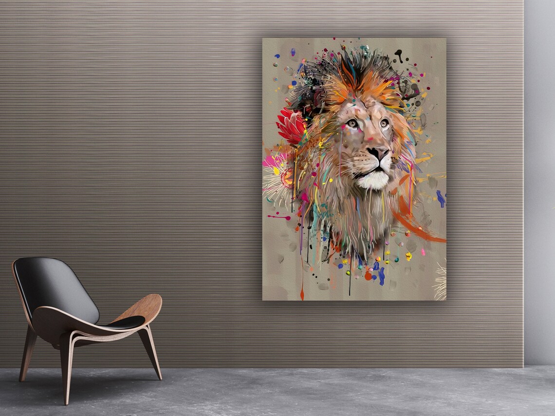Colorful Lion Paint Splatter Abstract Wildlife Portrait Art Poster - Image 3