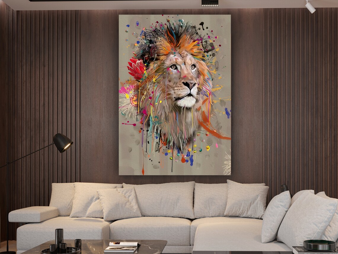 Colorful Lion Paint Splatter Abstract Wildlife Portrait Art Poster - Image 2