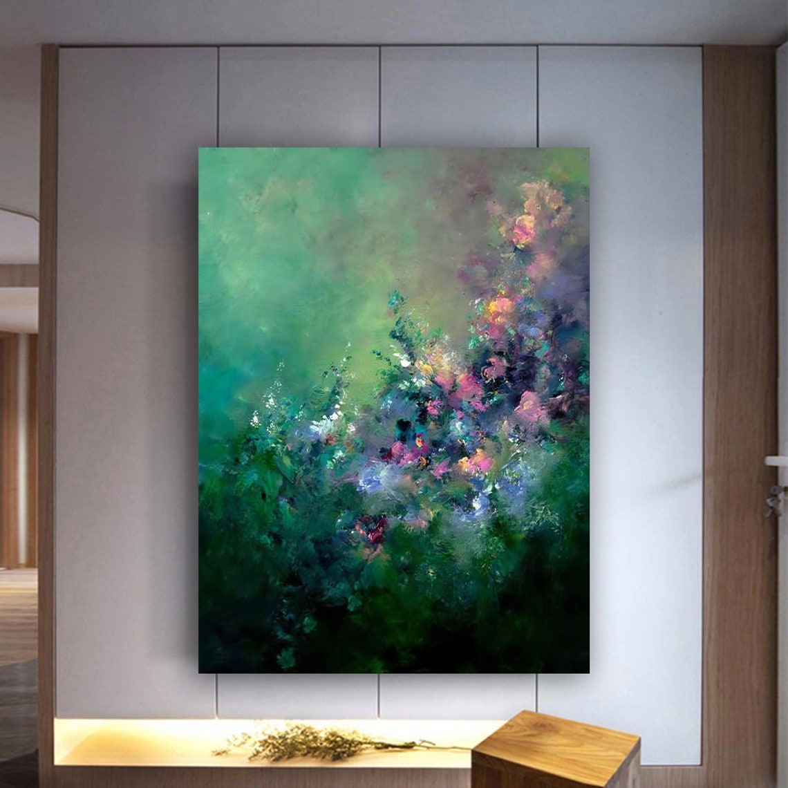 Emerald Green Abstract Floral Garden Impressionist Art Poster - Image 2