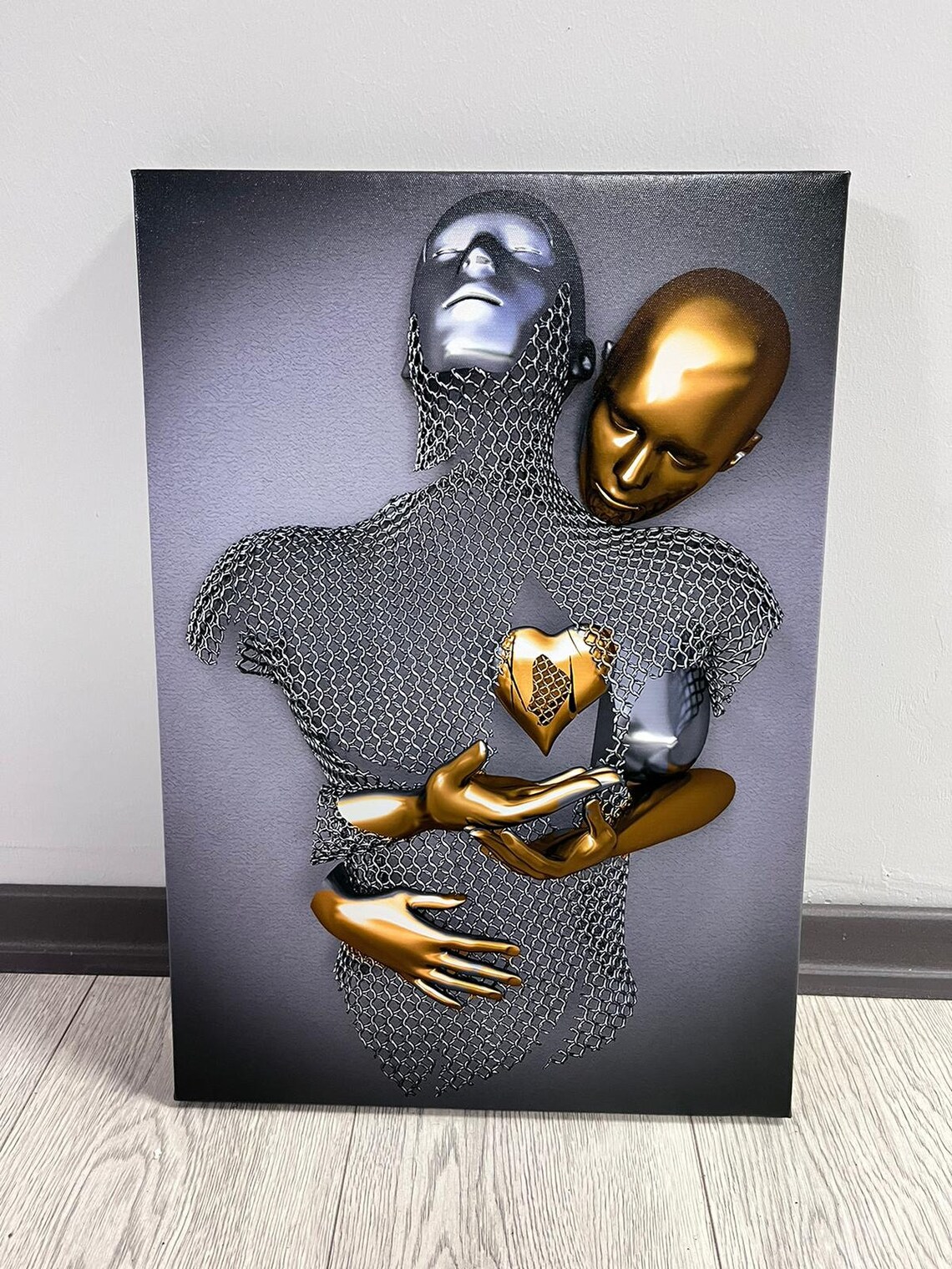 Heart Love Couples Painting, Hugging Couples Decor - Image 3