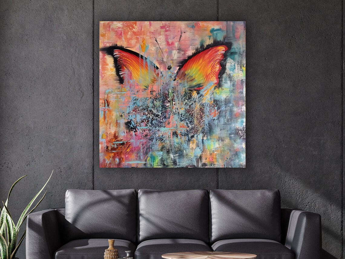 Abstract Butterfly Rainbow Wings Textured Colorful Art Poster - Image 2