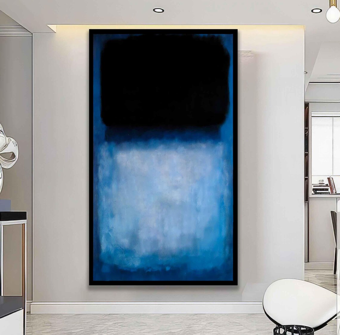Rothko Style Black Blue Color Field Abstract Gold Frame Wall Art Print - Image 2