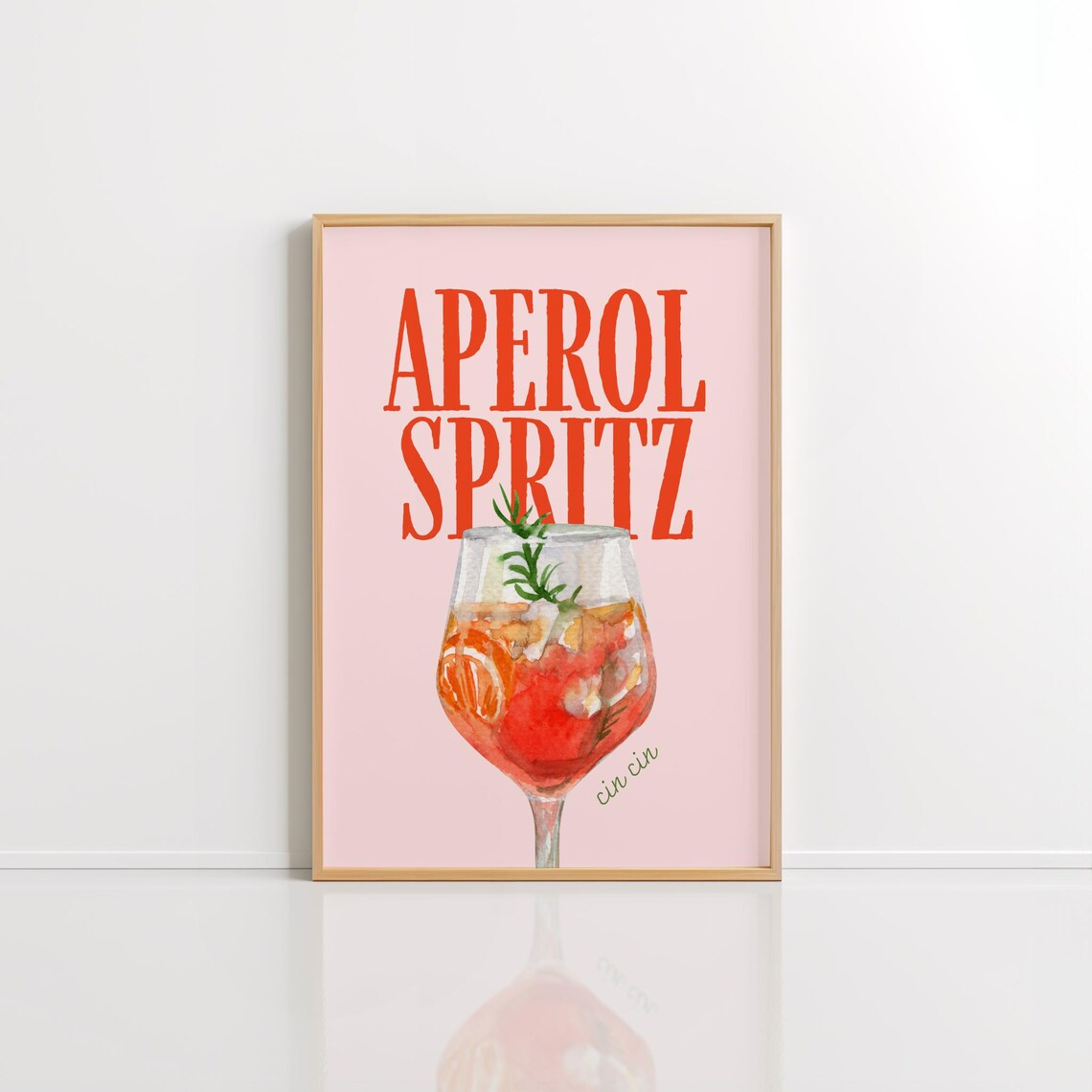 Aperol Spritz Italian Cocktail Watercolor Pink Trendy Bar Wall Poster - Image 2
