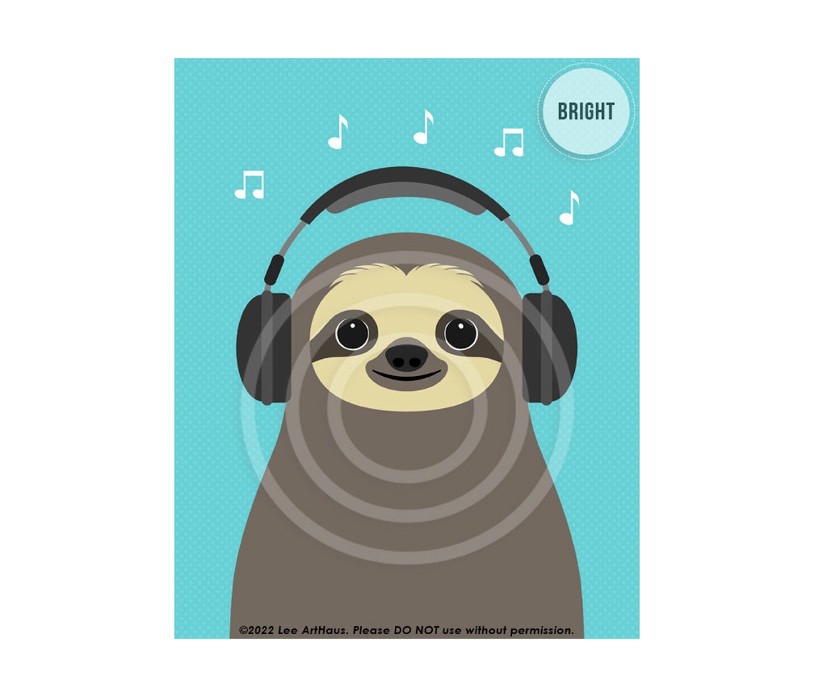 39jp Headphones Art Print Sloth With Headphones Wall Art Music Lover Gift Headphones Drawing Boys Room Wall Art Funny Animal Art - Image 4
