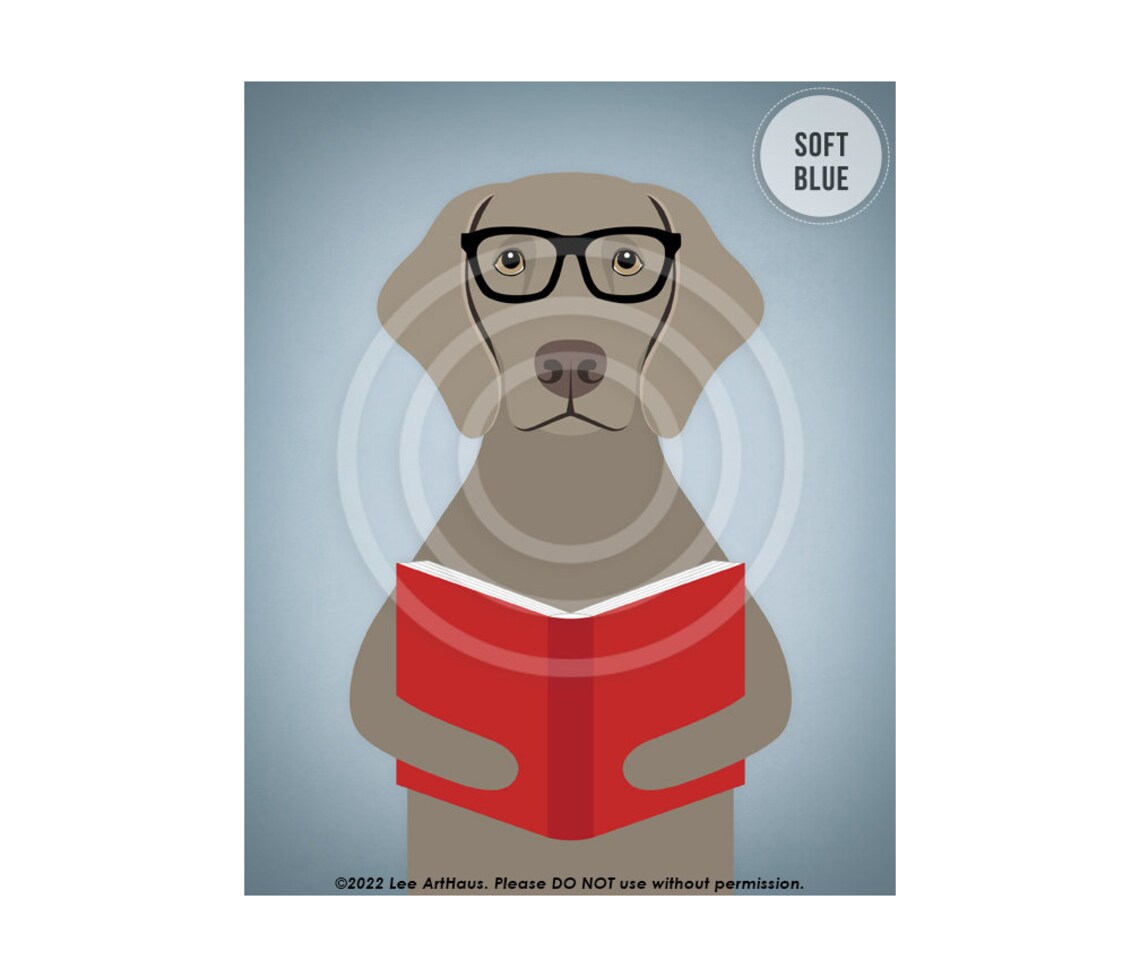 Weimaraner Wearing Glasses Reading a Red Book Funny Dog Poster - Image 2