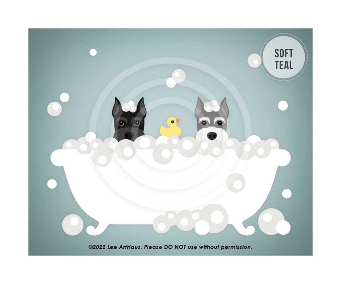 Two Schnauzers Peeking In Bubble Bath With Rubber Duck Dog Art Poster - Image 4