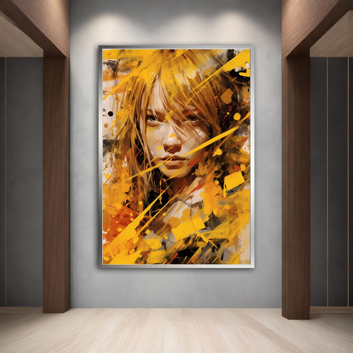 Golden Yellow Paint Woman Portrait Expressive Modern Splash Art Poster - Image 4