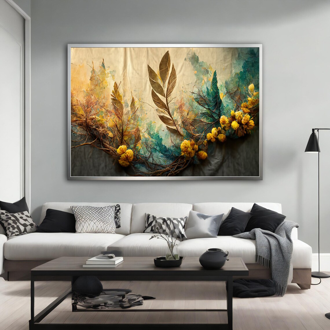 Yellow Wildflower Watercolor Botanical Gold Teal Nature Art Poster - Image 2