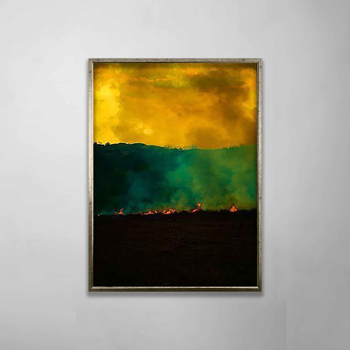 Yellow Green Black Storm Abstract Landscape Modern Wall Art Poster - Image 3