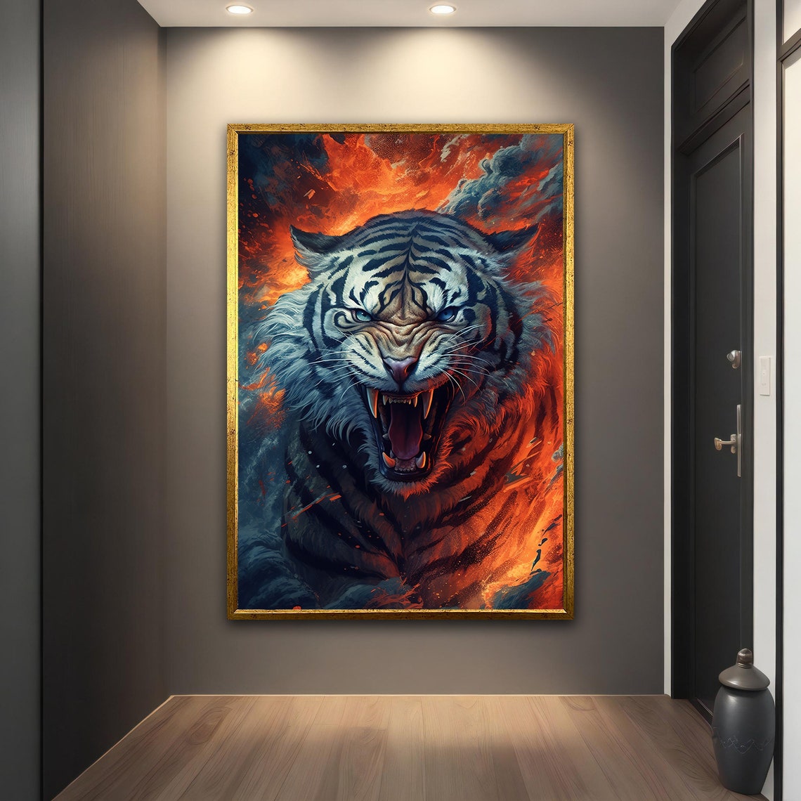 Roaring Tiger Fire Flames Dramatic Fantasy Animal Wall Art Poster - Image 2