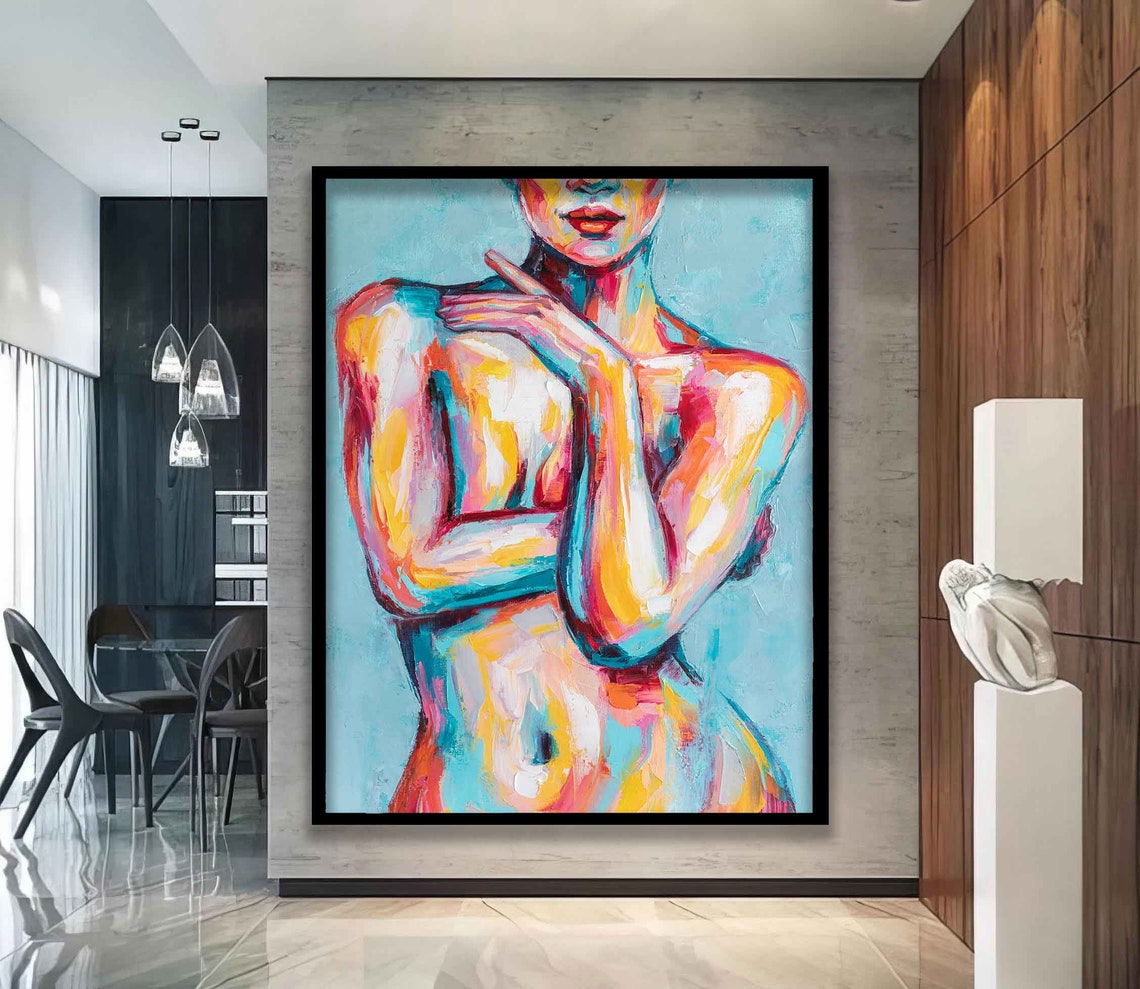 Colorful Abstract Female Torso Pink Turquoise Orange Modern Art Poster - Image 5
