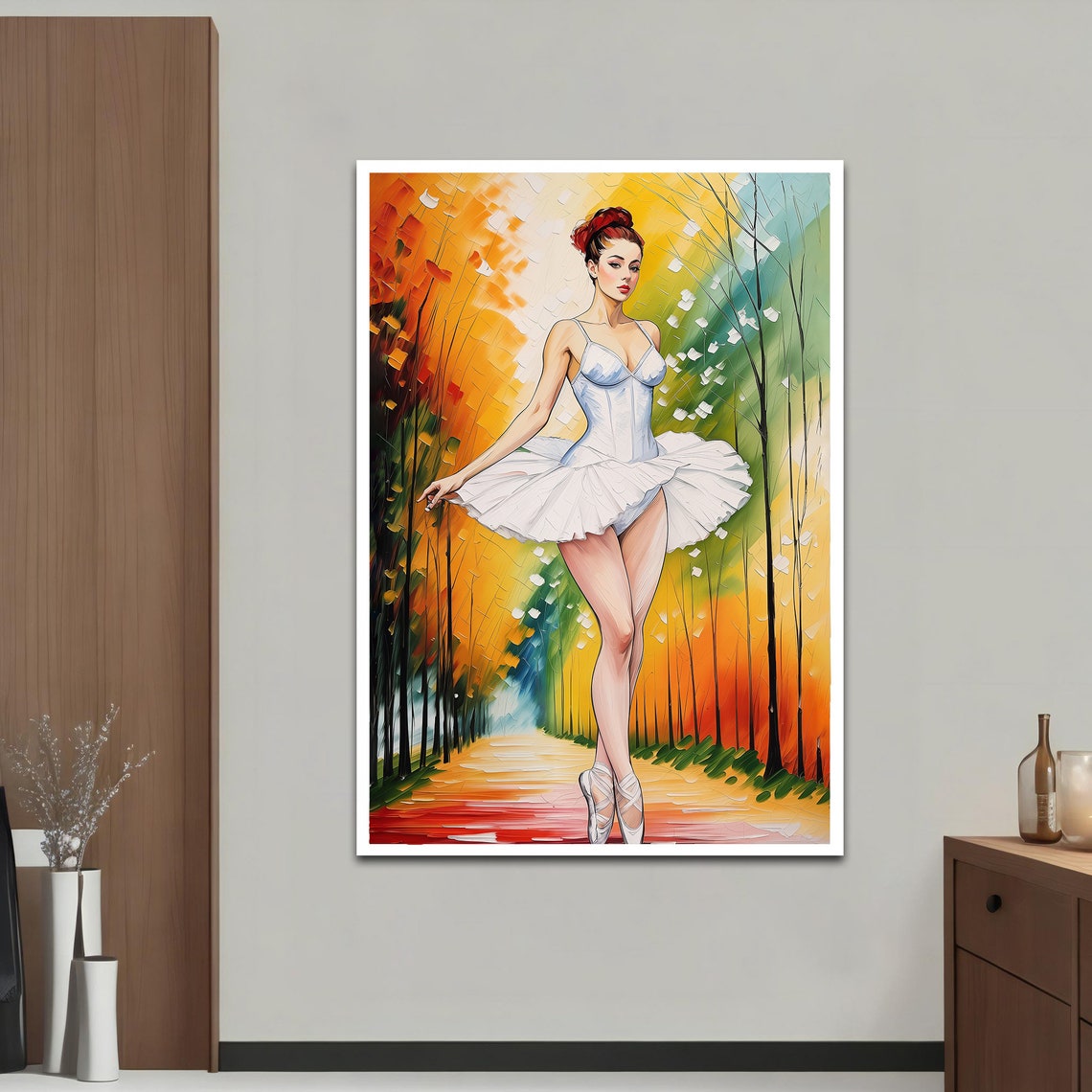 Ballerina En Pointe Autumn Forest Path Colorful Dance Art Print - Image 4