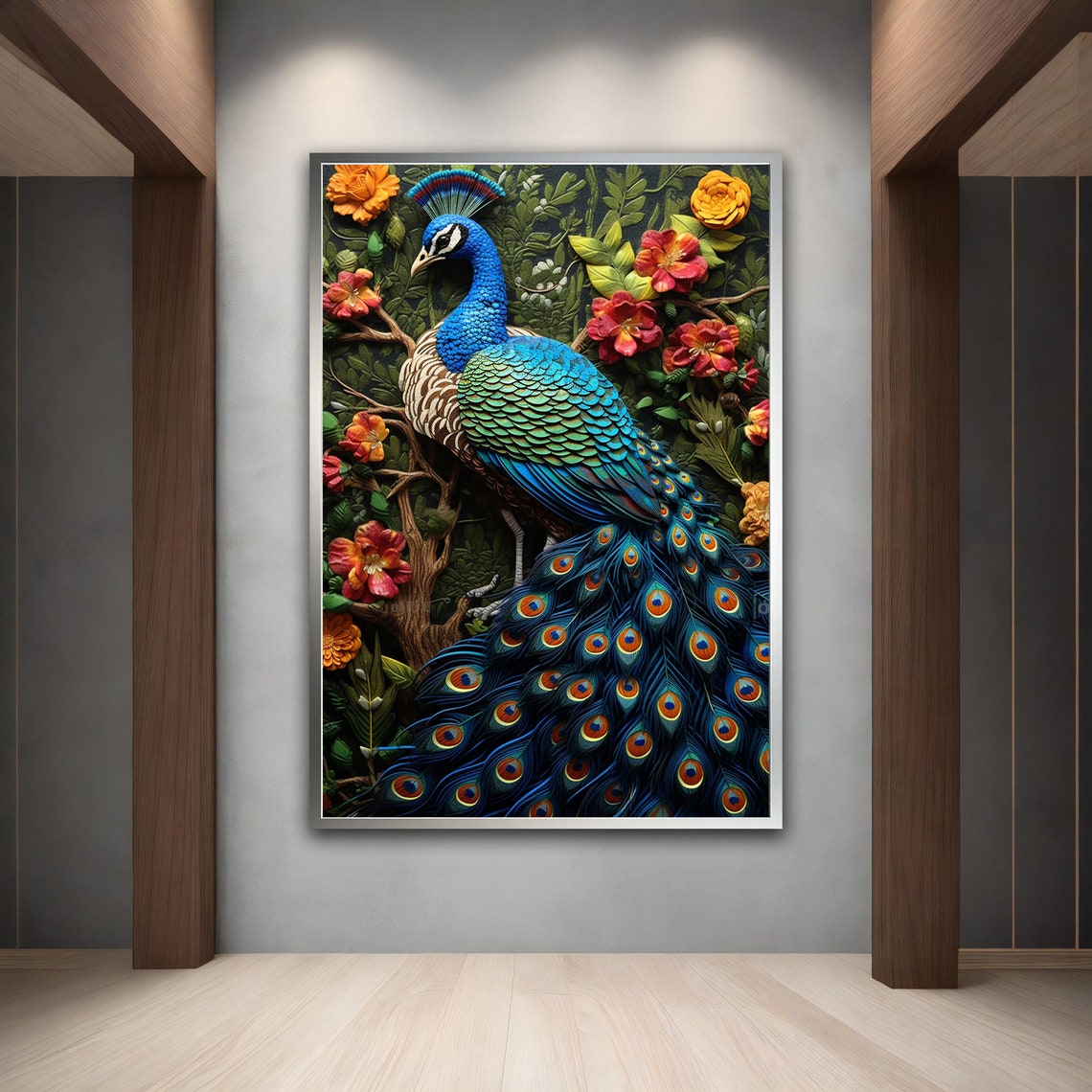 Peacock 3D Relief Style Flower Garden Vibrant Wall Art Poster - Image 5