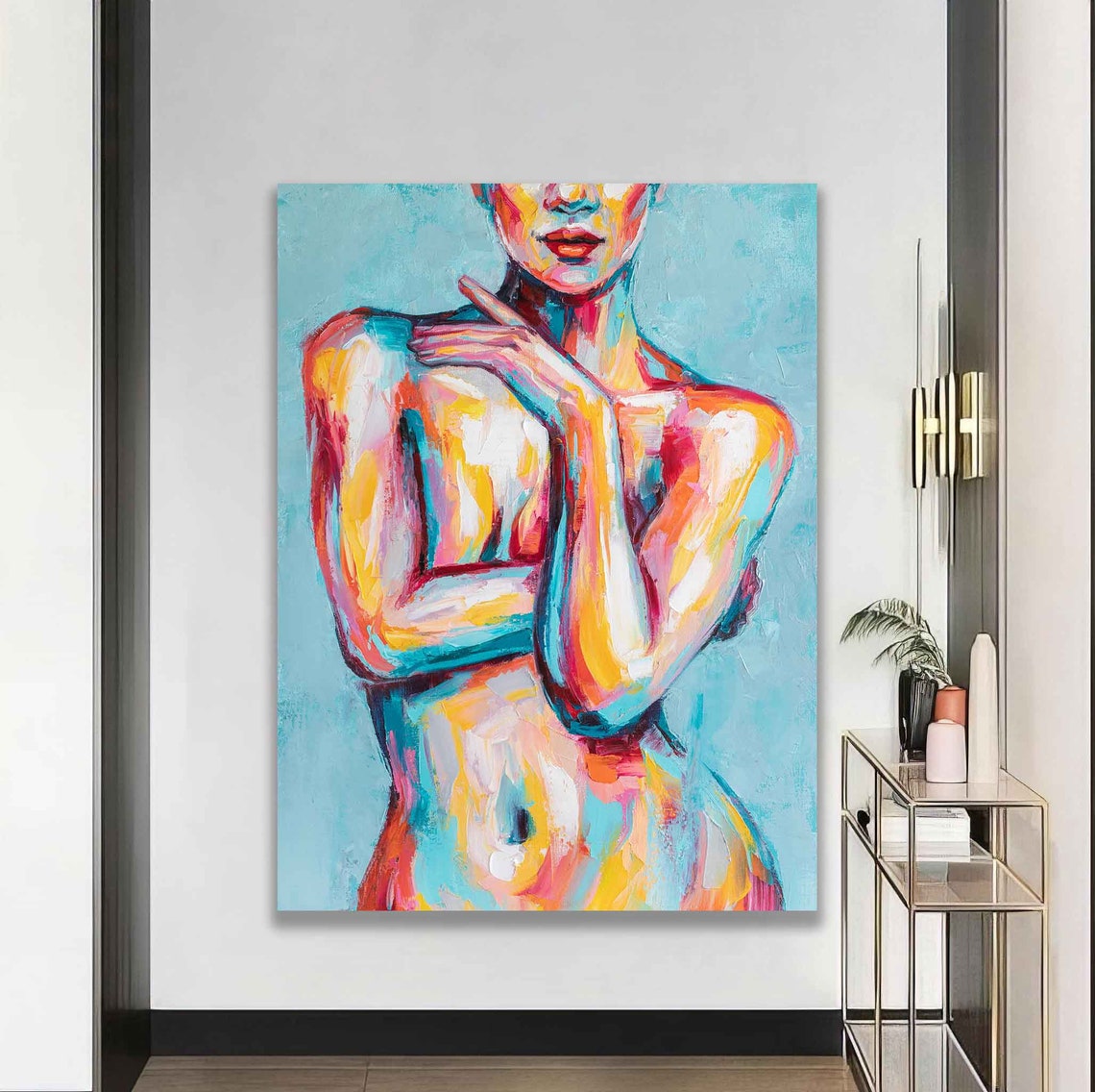 Colorful Abstract Female Torso Pink Turquoise Orange Modern Art Poster - Image 2
