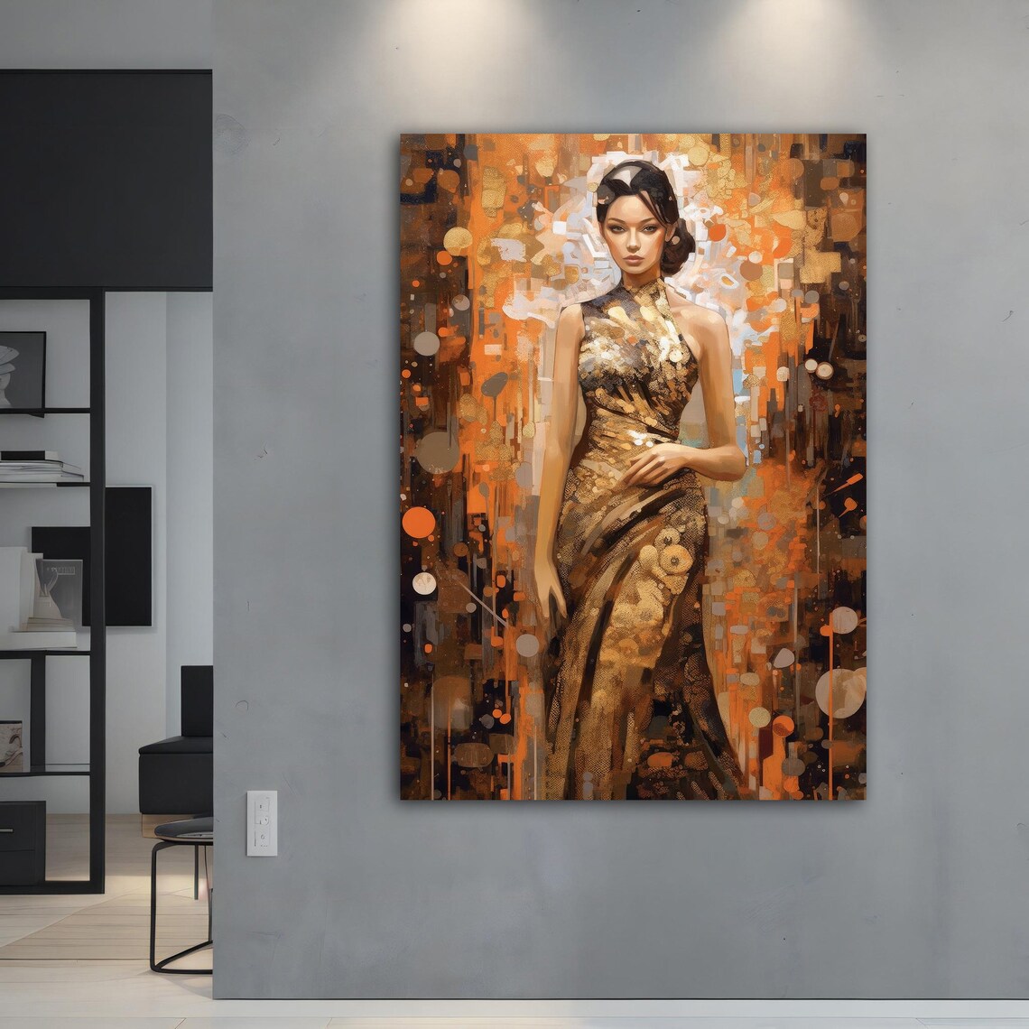 Elegant Woman Golden Gown Amber Abstract Luxury Glamour Art Poster - Image 4