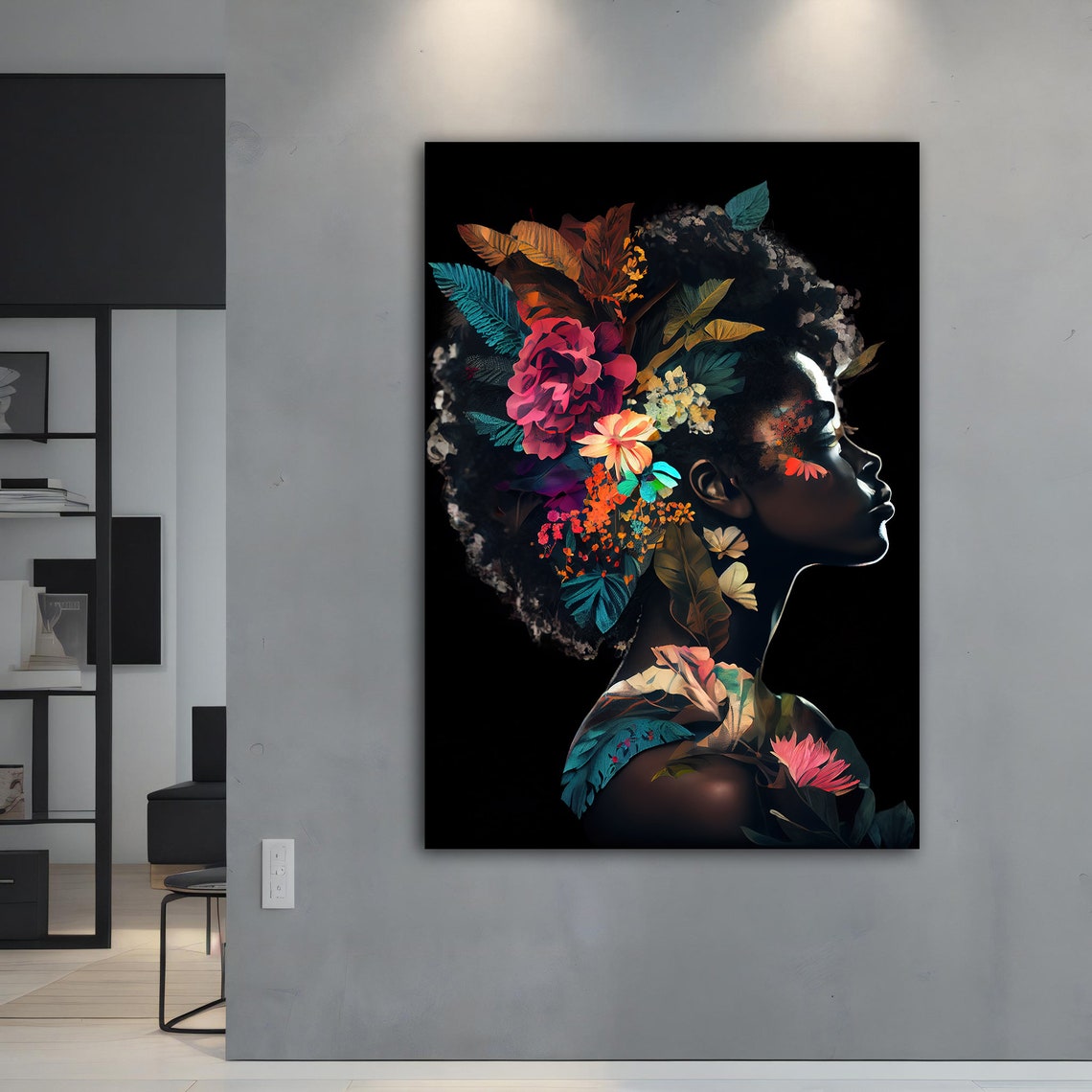 African Woman Silhouette Profile With Vibrant Flowers Art Poster - Image 5