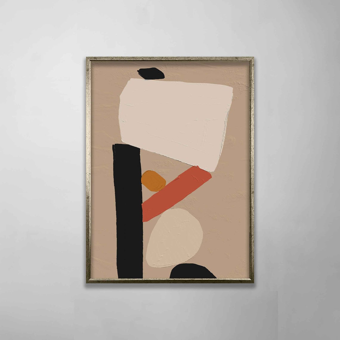 Geometric Abstract Shapes In Beige Black And Terracotta Art Poster - Image 2