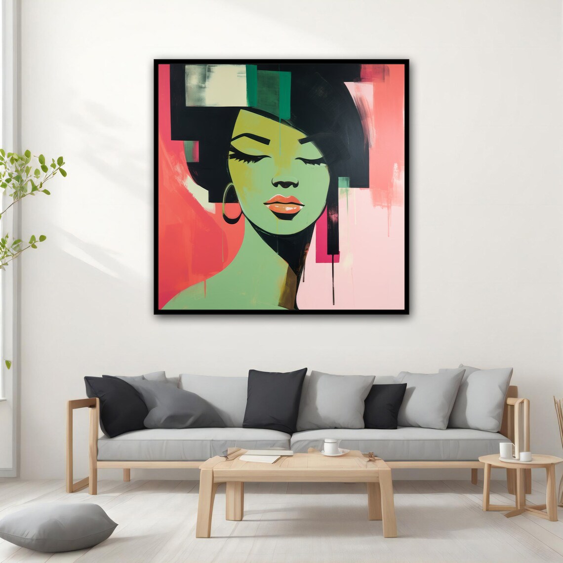 Bold Pop Art Woman Face With Green Skin And Pink Blocks Poster - Image 3