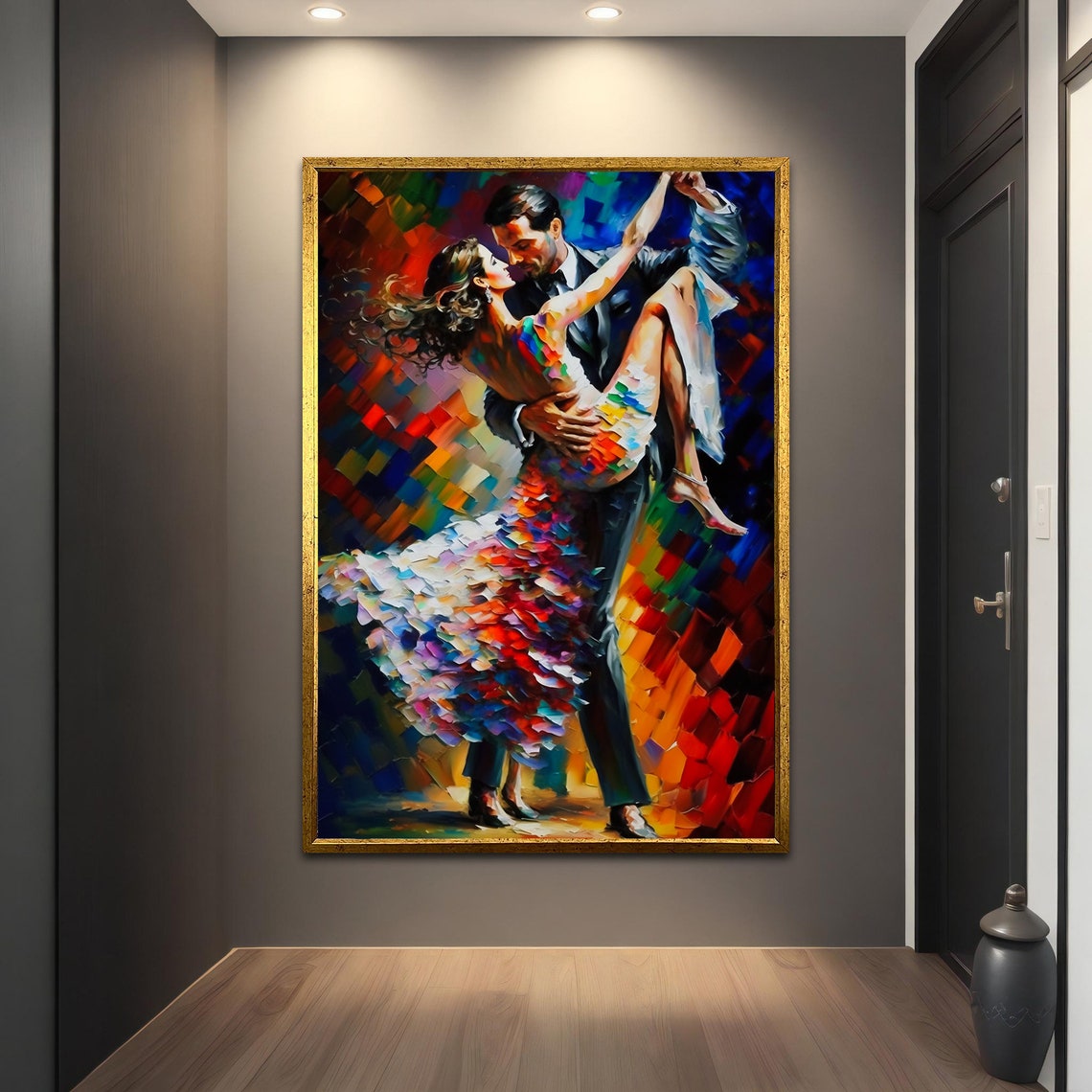 Passionate Tango Dancers Lift Colorful Mosaic Dance Art Print - Image 2