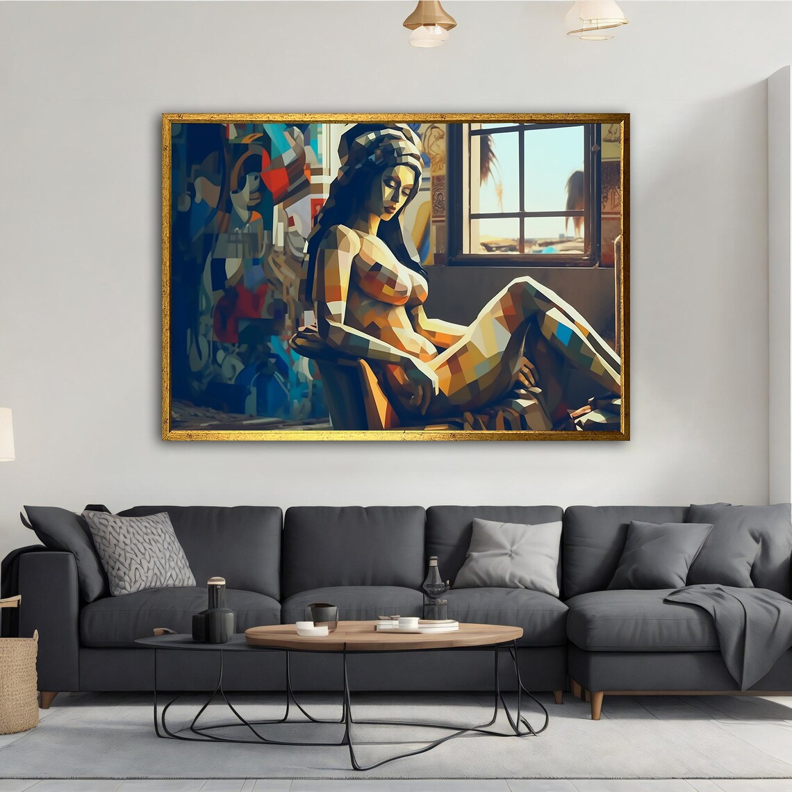 Geometric Mosaic Woman Painting Low Poly Nude Figure Window Light Wall Art - Image 5