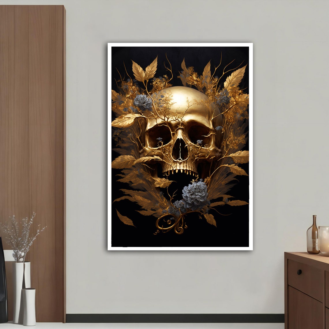 Gold Skull Modern Wall Art Skull Wall Art Skull Skull Print Skull Wall Decor Skull Poster Skull Framed - Image 3